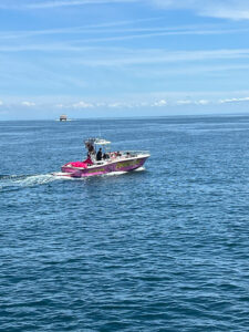 Catalina Xtreme Parasail boat in Avalon harbor on a sunny day with blue water